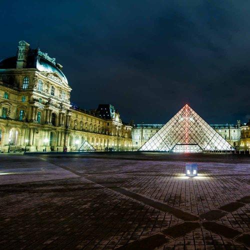 Louvre Pyramid at night