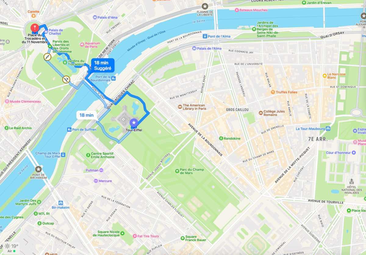 carte itinéraire de 1 jour à paris