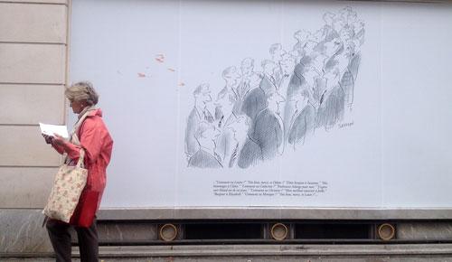 Dessin de Sempé dans la rue des Sèvres