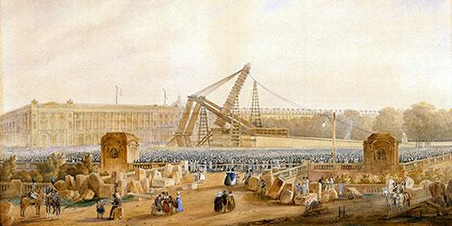 Installation de l'obélisque sur la place de la Concorde