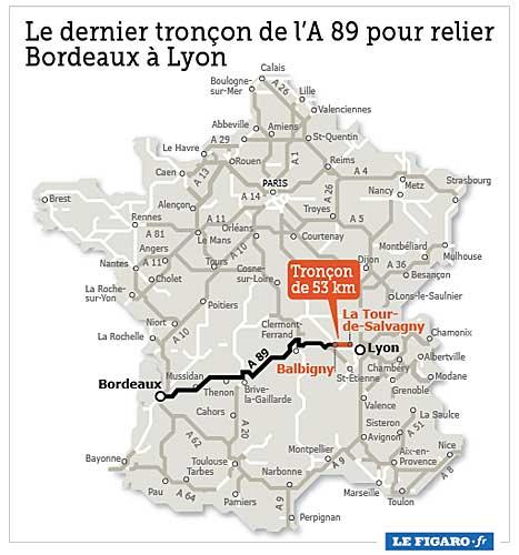Autoroute A89 : Bordeaux/Lyon en 5h15.